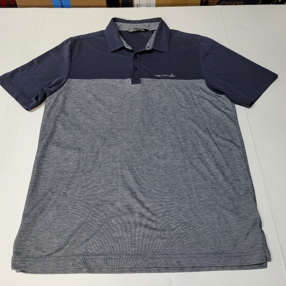 Travis Mathew Men's M Navy Gray Pima cotton polo golf shirt short sleeve